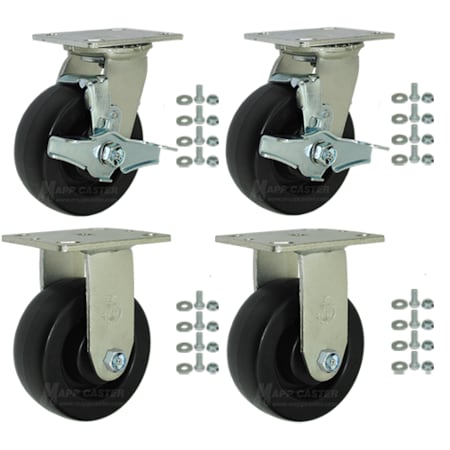 Tool Box And Job Box Casters, 5 Polyolefin Wheel Casters, 2000# Cap.